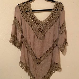 Brown coverup with crochet detail